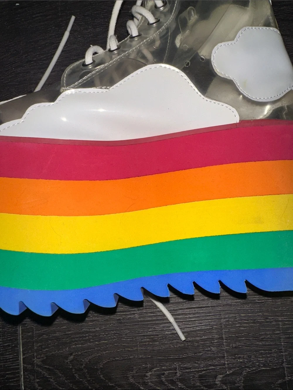 Current Mood Platform Lace-Up Boots - Clear Cloud Design with Rainbow Platform
